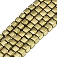 Electroplate Non-magnetic Synthetic Hematite Beads Strands, Cube, Real 18K Gold Plated, 3.5x4x4mm, Hole: 0.9mm, about 105~110pcs/strand, 15.75 inch(40cm)(G-S352-78)