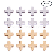 PandaHall Elite Brass Beads, Cross, Platinum & Golden, 8~9x8~9x2.5mm, Hole: 1.5mm, 20pcs/color, 40pcs/box(KK-PH0034-73-WH)