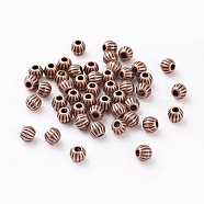 Tibetan Style Spacer Beads, Lead Free & Nickel Free & Cadmium Free, Bicone, Red Copper Color, 4x4.5mm, Hole: 1mm(RLF0300Y-NF)