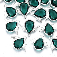 Faceted Glass Pendants, with Eco-Friendly Alloy Findings, Cadmium Free & Nickel Free & Lead Free, Angel, Silver, Teal, 18x22x4.5mm, Hole: 1.6mm(X-GLAA-S191-001J-S-NR)
