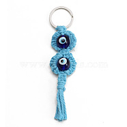 Cotton Woven Resin Evil Eye Keychains, with Tassel, for Car Handbag Purse Craft Decoration, Royal Blue, 14.5cm(EVIL-PW0002-12A-04)