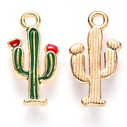 Alloy Enamel Pendants, Cactus, Light Gold, Green, 19x10x2.5mm, Hole: 1.8mm(X-ENAM-S121-090)