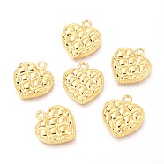 Brass Pendants, Heart with Grid Pattern, Real 18K Gold Plated, 18x16x2.6mm, Hole: 2mm(X-KK-J275-22G)