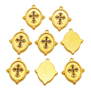 201 Stainless Steel Pendants, with Jet Hematite Rhinestone, Oval with Cross, Golden, 19x16.5x2mm, Hole: 1.4mm(STAS-S105-LA442)