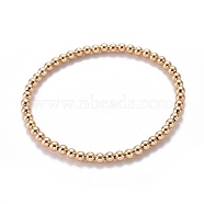 Brass Stretch Beaded Bracelets, Round, Real 18K Gold Plated, Inner Diameter: 2-1/4 inch(5.8cm), Bead: 4mm(BJEW-JB05484-01)
