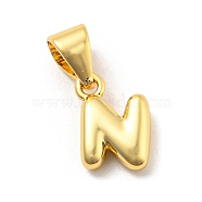 Brass Charms, Real 18K Gold Plated, Long-Lasting Plated, Lead Free & Cadmium Free, Letter Charm, Letter N, 9.5x6.5x2.5mm, Hole: 5x3.5mm(KK-Z027-14G-N)