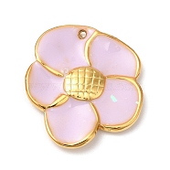 304 Stainless Steel Enamel Pendants, Real 18K Gold Plated, Flower Charm, Pearl Pink, 20.5x18x2.5mm, Hole: 1.2mm(STAS-K256-01G-04)