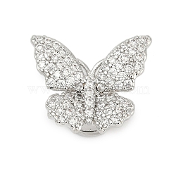 Brass Micro Pave Clear Cubic Zirconia Magnetic Clasps, Butterfly, Platinum, 15x18x7.5mm, Hole: 1.2mm and 1.4mm(KK-C066-13P)