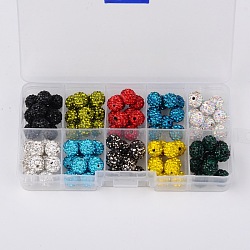 Round Polymer Clay Rhinestone Beads, Mixed Color, 10mm, Hole: 2mm, about 10pcs/compartment, 10color/box(RB-X0010)