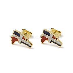 Ion Plating(IP) 304 Stainless Steel Enamel Stud Earrings, Word Dominican, Colorful, 13x8.5mm(EJEW-D089-01G)