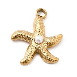Ion Plating(IP) 304 Stainless Steel Pendants, with Plastic Bead, Starfish Charms, Golden, 18x16x4mm, Hole: 2mm(STAS-E177-01G)