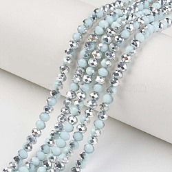 Electroplate Opaque Glass Beads Strands, Half Silver Plated, Faceted, Rondelle, Pale Turquoise, 4x3mm, Hole: 0.4mm, about 113~115pcs/strand, 41~42cm(EGLA-A034-P4mm-M03)