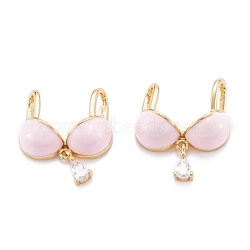 Real 18K Gold Plated Brass Micro Pave Clear Cubic Zirconia Pendants, with Enamel, Long-Lasting Plated, Swimwear, Pink, 23x20x6.5mm, Hole: 6.5x3.5mm(ZIRC-M114-55G-03)
