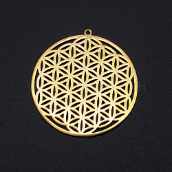 201 Stainless Steel Filigree Charms, Spiritual Charms, Flower of Life, Golden, 42x40x1mm, Hole: 1.6mm(STAS-T049-T697-2)