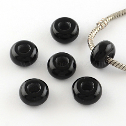 Imitation Cat Eye Resin European Beads, Large Hole Rondelle Beads, Black, 13~14x7~7.5mm, Hole: 5mm(X-RPDL-S001-01)