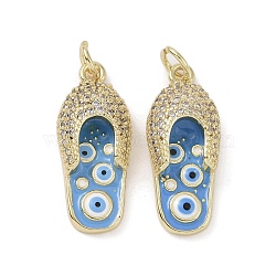 Real 18K Gold Plated Brass Micro Pave Cubic Zirconia Pendants, with Enamel and Jump Ring, Shoes Charms, Light Sky Blue, 23x10x5mm, Hole: 3.4mm(KK-L209-067G-01)