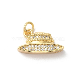 Rack Plating Brass Clear Cubic Zirconia Pendants, with Jump Ring, Long-Lasting Plated, Cadmium Free & Lead Free, Hat Charms, Real 18K Gold Plated, 14x18x4mm, Hole: 3mm(KK-Z056-20G)