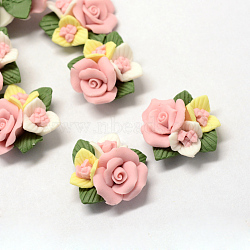 Handmade Porcelain Cabochons, China Clay Beads, Flower, Pink, 21~28x22~26x12~15mm(PORC-S1003-04A)