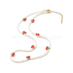Round Shell Pearl Cherry Beaded Necklaces, with Bicone Transparent Acrylic Beads, White, 16.53 inch(42cm)(X1-NJEW-TA00001)
