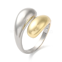 Brass Teardrop Open Cuff Rings for Women, Platinum & Golden, Inner Diameter: 18mm(RJEW-B062-10GP)