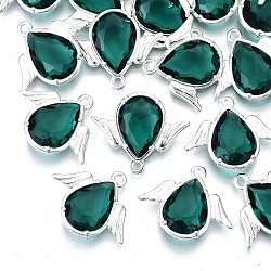 Faceted Glass Pendants, with Eco-Friendly Alloy Findings, Cadmium Free & Nickel Free & Lead Free, Angel, Silver, Teal, 18x22x4.5mm, Hole: 1.6mm(X-GLAA-S191-001J-S-NR)