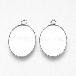 201 Stainless Steel Pendant Cabochon Settings, Plain Edge Bezel Cups, Oval, Stainless Steel Color, Tray: 25x18mm, 29x18.5x1.5mm, Hole: 2.5mm(X-STAS-T008-123)