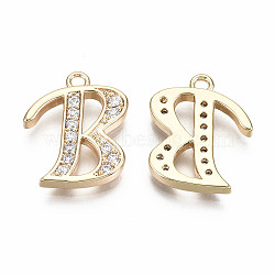 Brass Micro Pave Clear Cubic Zirconia Pendants, Nickel Free, Real 18K Gold Plated, Word, Letter.B, 16x13x2mm, Hole: 1.5mm(KK-S360-053B-NF)