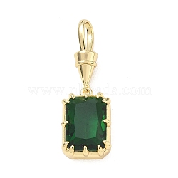 Brass Pave Cubic Zirconia Pendants, Rectangle Charms, Single Stone Charms, Long-Lasting Plated, Rack Plating, Lead Free & Cadmium Free, Real 18K Gold Plated, Green, 35mm, Hole: 8x5mm(CU-CBA6980-04G-G)