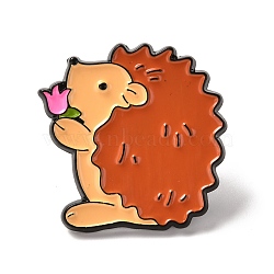 Alloy Enamel Brooches, Enamel Pin, Hedgehog, Chocolate, 27x27x11mm(JEWB-K004-03)