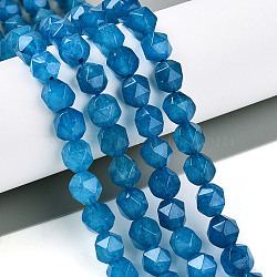 Dyed Natural White Jade Beads Strands, Faceted, Star Cut Round Beads, Steel Blue, 7~8x6~7.5x6~7.5mm, Hole: 1mm, about 48~49pcs/strand, 14.17~15.35''(36~39cm)(G-T139-8mm-46F)