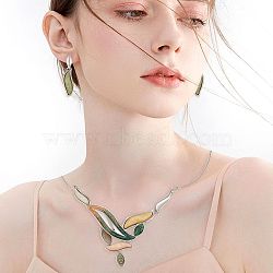 Leaf Alloy Enamel Pendant Necklaces & Stud Dangle Earrings Sets, Platinum, 400mm(WG0AB14-01)