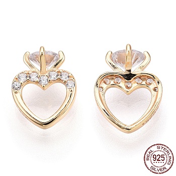 925 Sterling Silver Micro Pave Cubic Zirconia Charms, with S925 Stamp, Heart Charms, Nickel Free, Real 18K Gold Plated, 10x8x5.5mm, Hole: 3.5x5.5mm