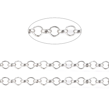 Brass Rolo Chains, Belcher Chains, Soldered, Long-Lasting Plated, with Spool, Cadmium Free & Nickel Free & Lead Free, Platinum, 4x1.2mm, about 16.4 Feet(5m)/roll