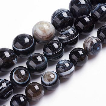 Natural Black Striped Agate/Banded Agate Beads Strands, Eye Agate Beads, Dyed & Heated, Round, 4mm, Hole: 0.8mm, about 96pcs/strand, 15.5 inch(39.5cm)