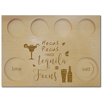 Wooden Wine Serving Tray, Rectangle, Drink Pattern, 180x250x12.5mm