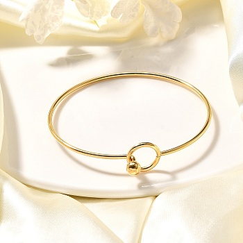 304 Stainless Steel Bangle, End with Immovable Round Beads, Golden, 2-3/8 inch(6~6.5cm)