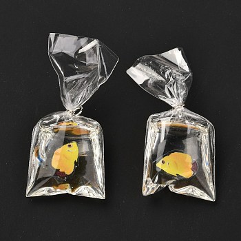 Resin Pendants with Iron Jump Ring, 3D Printed, Goldfish Bag, Yellow, 48~51x22.5~23x9~12mm, Hole: 3mm