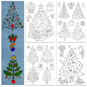 4 Sheets 11.6x8.2 Inch Stick and Stitch Embroidery Patterns, Non-woven Fabrics Water Soluble Embroidery Stabilizers, Christmas Tree, 297x210mmm
