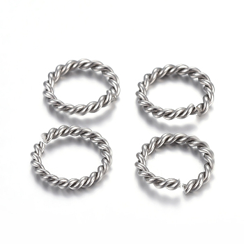 304 Stainless Steel Jump Rings, Open Jump Rings, Twisted, Stainless Steel Color, 10x1.5mm, Inner Diameter: 7mm