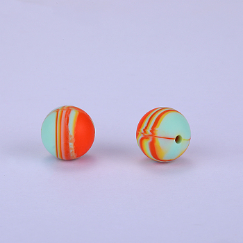 Printed Round Silicone Focal Beads, Orange, 15x15mm, Hole:2mm