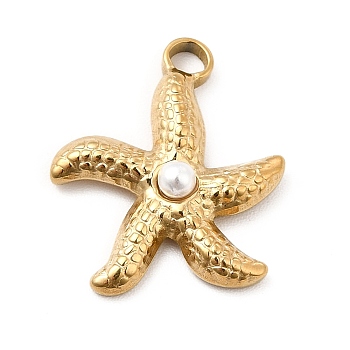 Ion Plating(IP) 304 Stainless Steel Pendants, with Plastic Bead, Starfish Charms, Golden, 18x16x4mm, Hole: 2mm