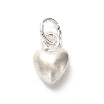 925 Sterling Silver Pendants, Puffed Heart Charms with Jump Rings, Silver, 7x5x3mm, Hole: 2mm