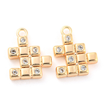 Brass Micro Pave Cubic Zirconia Charms, Square, Real 18K Gold Plated, 12x9.5x2mm, Hole: 1.2mm