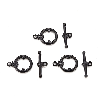 304 Stainless Steel Toggle Clasps, Ring, Electrophoresis Black, Ring: 20x15x2.5mm, Hole: 1.8mm, Bar: 22x8.5x2.2mm