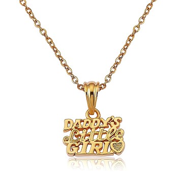 Word Daddy's Little Girl Pendant Necklace, Brass Jewelry for Father Daughter, Golden, 17.72 inch(45cm)