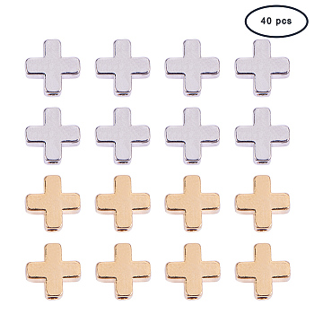 PandaHall Elite Brass Beads, Cross, Platinum & Golden, 8~9x8~9x2.5mm, Hole: 1.5mm, 20pcs/color, 40pcs/box