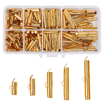 Iron Slide On End Clasp Tubes, Slider End Caps, Golden, 13.5x7x3cm, 3mm Inner Diameter, 200pcs/box