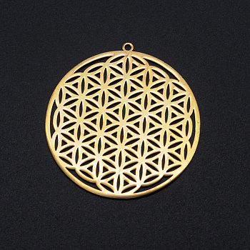201 Stainless Steel Filigree Charms, Spiritual Charms, Flower of Life, Golden, 42x40x1mm, Hole: 1.6mm