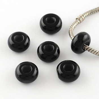 Imitation Cat Eye Resin European Beads, Large Hole Rondelle Beads, Black, 13~14x7~7.5mm, Hole: 5mm