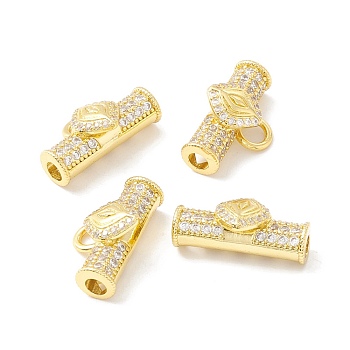 Brass Micro Pave Cubic Zirconia Pendants, Long-Lasting Plated, Column with Rhombus, Real 18K Gold Plated, 14x21x8mm, Hole: 3.2~3.7mm